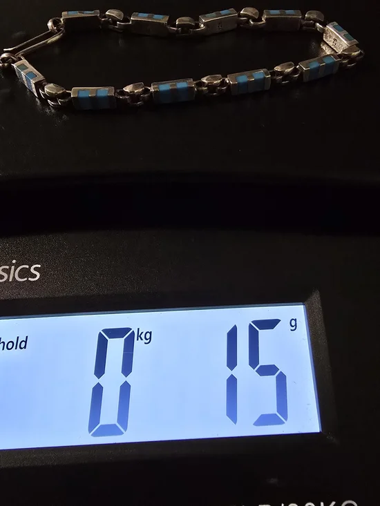 VTG Sterling Silver Turquoise Inlay Link Bracelet 7.5" Southwestern Zuni Style - Picture 10 of 10